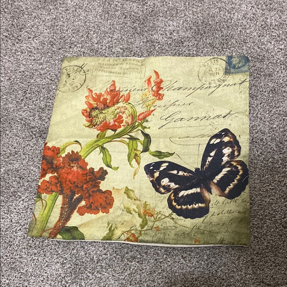Like New 17” Floral and Butterfly Decorative Pillow Cover!